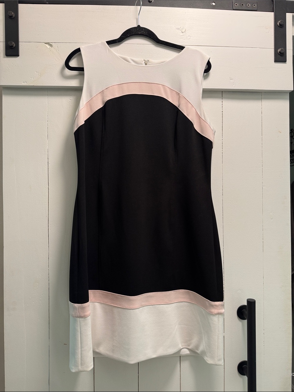 Tommy Hilfiger Fitted Scuba Sheath Dress Black White Pink 14 Color block